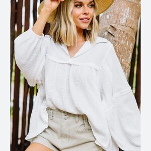 We the Free gauzy balloon sleeve top